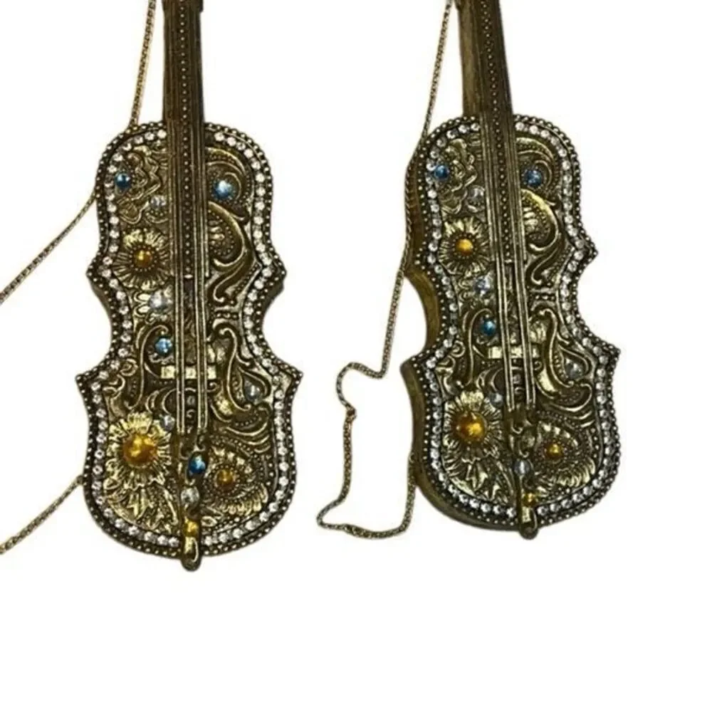 Elegant Gold Violin Accent Decor Poly Resin 18